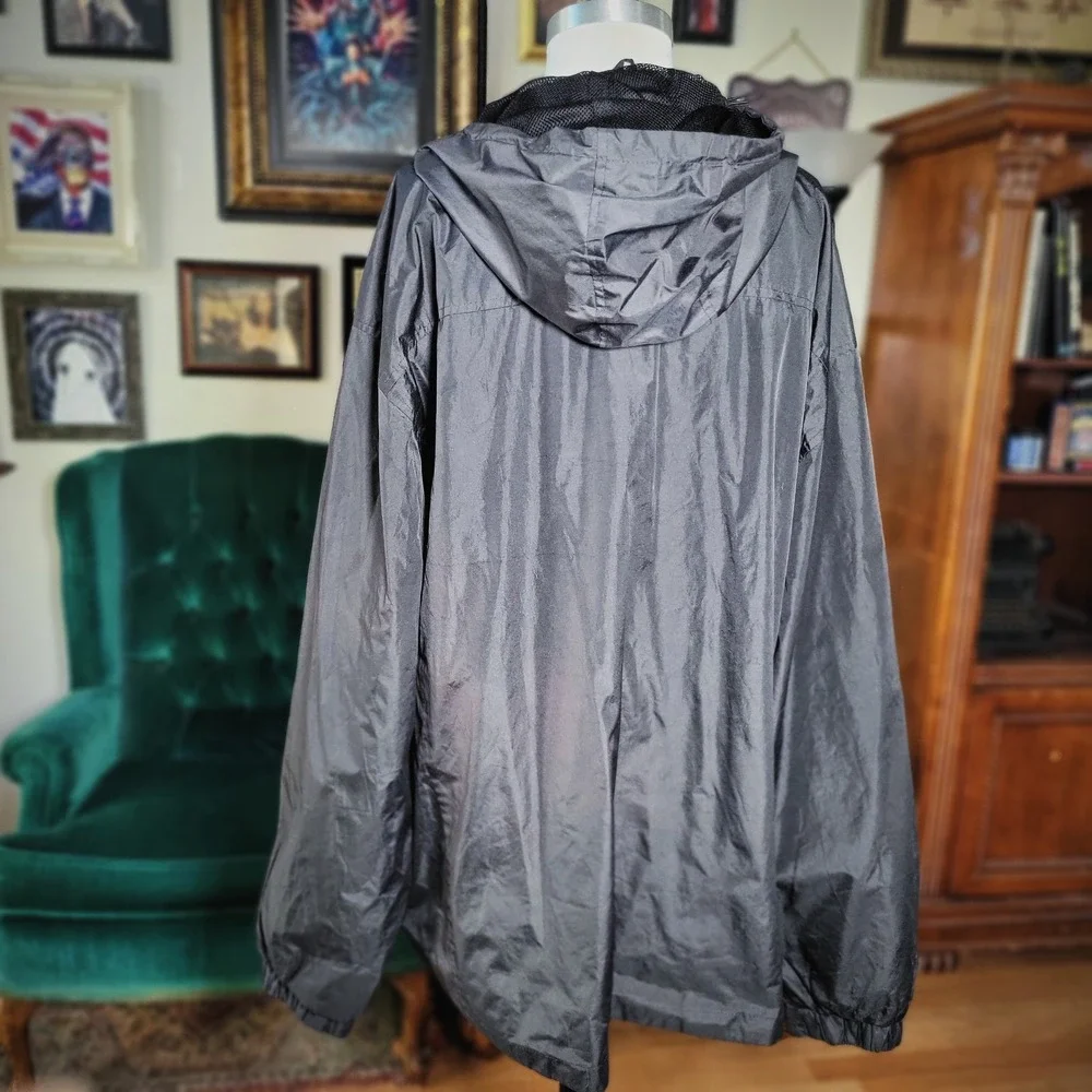 eb79 Windbreaker Jacket Black Hooded Full Zip Lightweight Plus Size Mens 4XL New - Picture 4 of 6